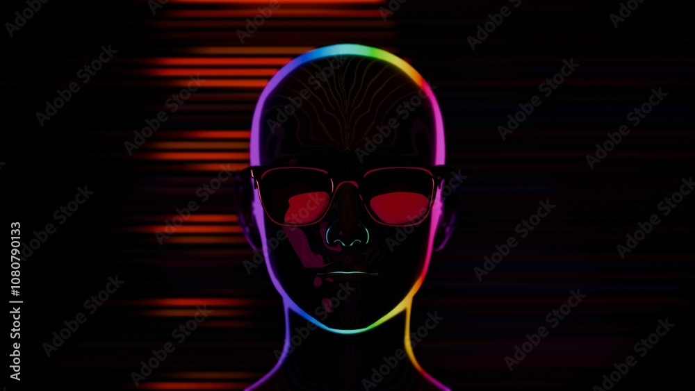 Retro Futuristic Mannequin with Sunglasses and Neon Lights Retro Futuristic Mannequin with Sunglasses and Neon Lights
