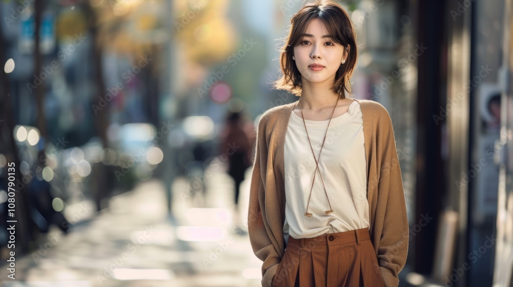 Fototapeta premium Casual Chic Street Fashion in Urban Setting Generative AI