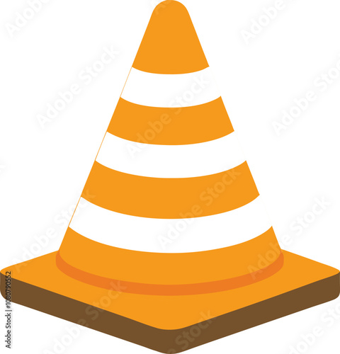 Orange plastic striped traffic cone icon. Vector illustration.