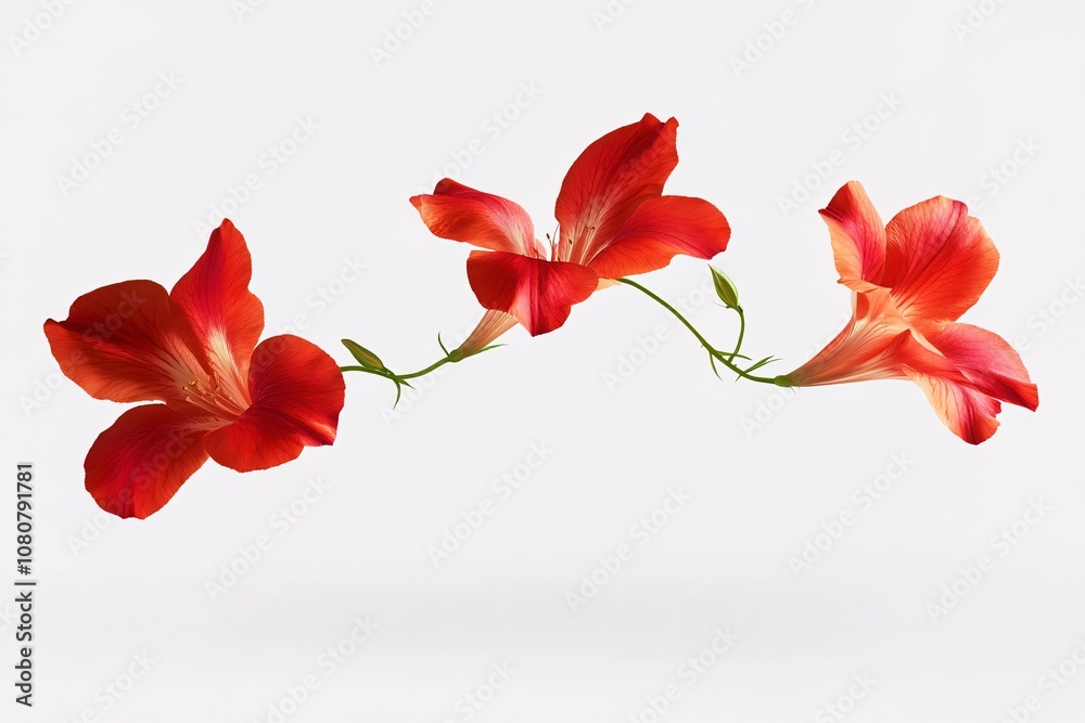 Vibrant Red Flowers on a White Background: A Close-Up View of Blooming Beauty Vibrant Red Flowers on a White Background: A Close-Up View of Blooming Beauty