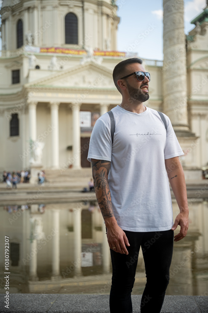 Fototapeta premium Young male tourist in the city of Vienna