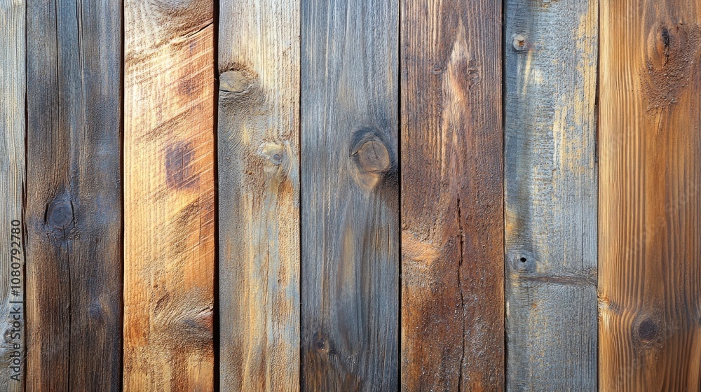 Fototapeta premium A detailed close up of rustic wooden planks showcases their rich textures and natural grains emphasizing the allure of weathered wood