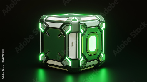 Green sci-fi container glowing on dark background