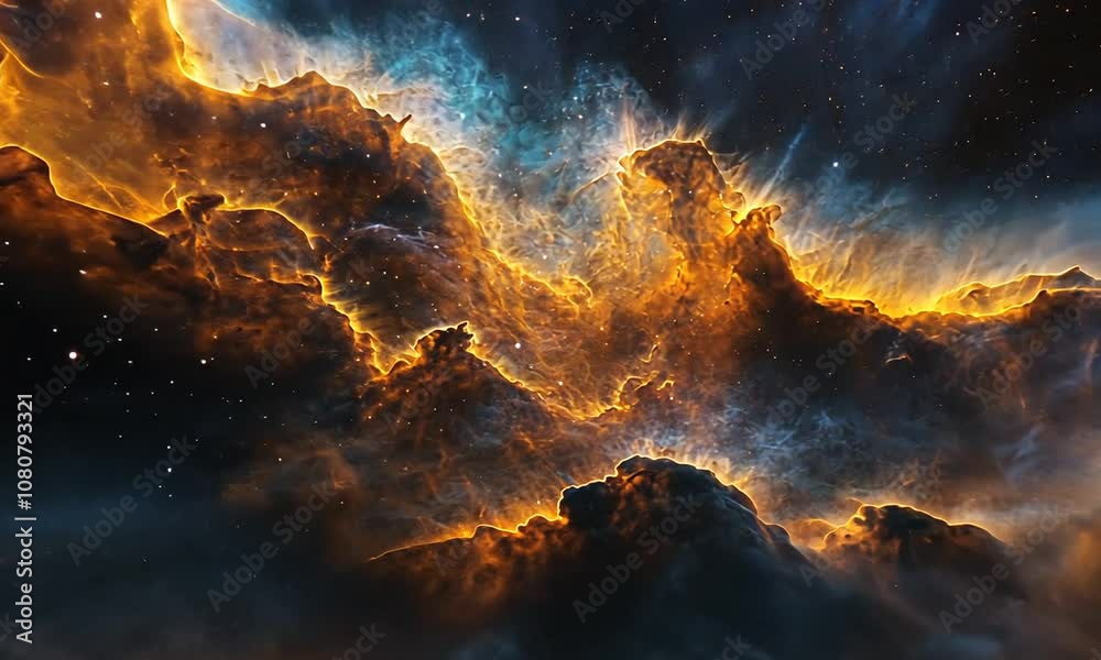 A vibrant nebula with swirling clouds of gas and dust, illuminated by distant stars. A vibrant nebula with swirling clouds of gas and dust, illuminated by distant stars.