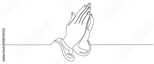 Praying hands line art style vector illustration