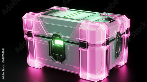 Pink and green glowing loot box on dark background