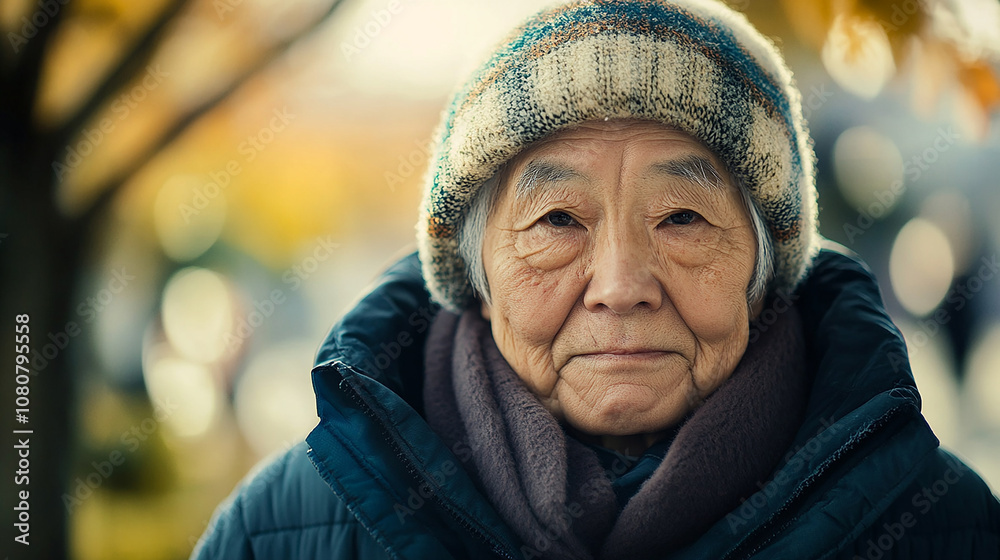 Elderly Japanese Person Bundled Up for Cold Weather Elderly Japanese Person Bundled Up for Cold Weather