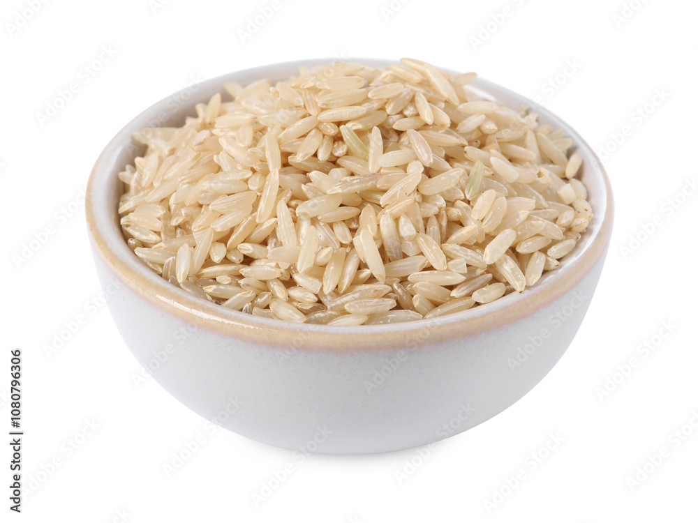 Raw rice in bowl isolated on white Raw rice in bowl isolated on white