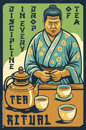 Asian man wearing traditional clothing presides over a tea ceremony, highlighting the cultural significance of tea rituals in asian tradition