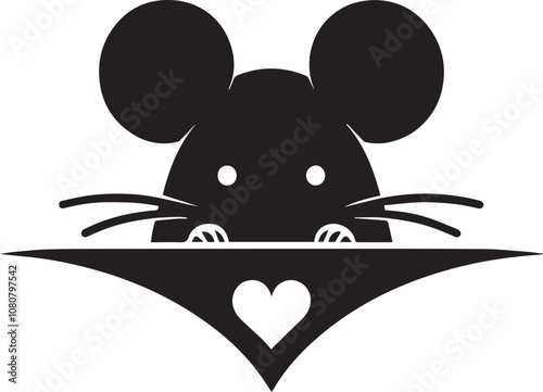 Mouse silhouette with a tiny heart shaped nose peeking over a ledge