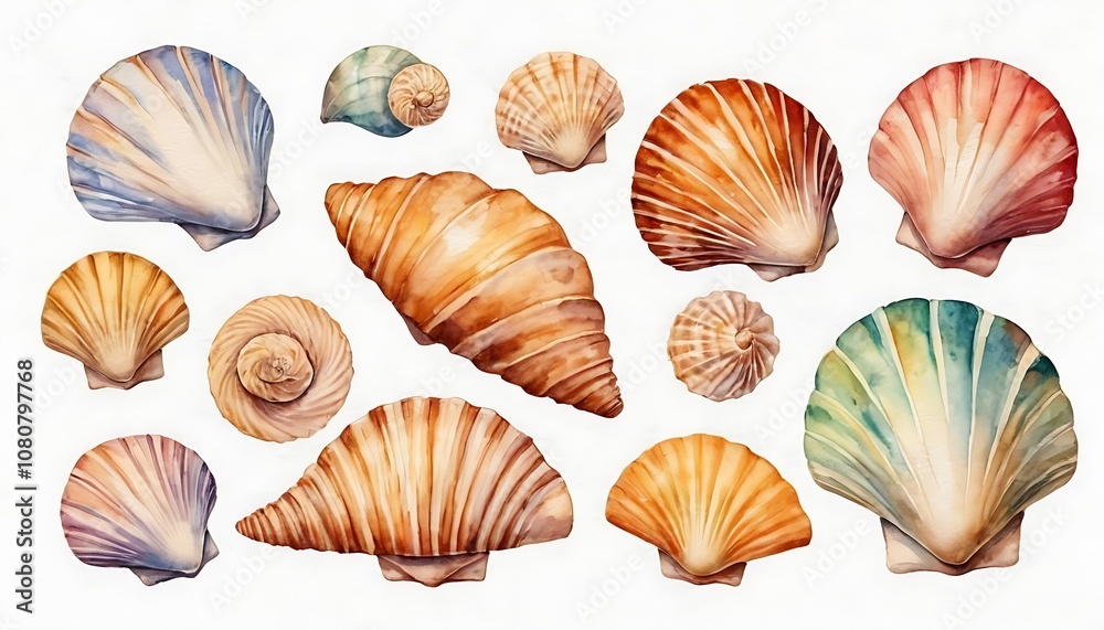 Colorful large seashells pattern. Iridescent small shells ,clams and conch shells in beautiful colors.Hand Drawn, Watercolor, Multi-Colored Sea Shells and Corals Seamless Pattern. 10 Colorful large seashells pattern. Iridescent small shells ,clams and conch shells in beautiful colors.Hand Drawn, Watercolor, Multi-Colored Sea Shells and Corals Seamless Pattern. 10