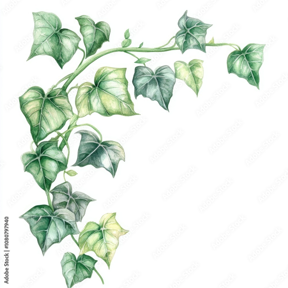 Enchanted Ivy Frame. Whimsical Watercolor Illustration of Ivy Branch with Green Leaves as Nature Decor Enchanted Ivy Frame. Whimsical Watercolor Illustration of Ivy Branch with Green Leaves as Nature Decor