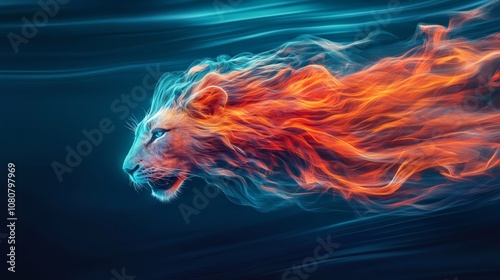 Abstract animal, lion, wolf, eagle, silky sharp, orange-teal