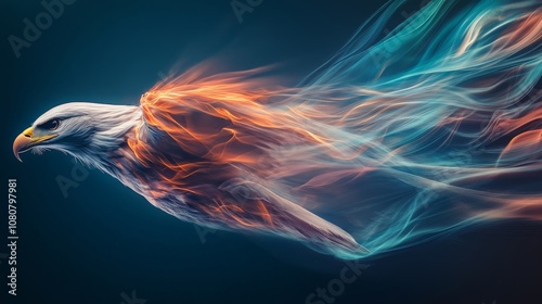 Abstract animal, lion, wolf, eagle, silky sharp, orange-teal