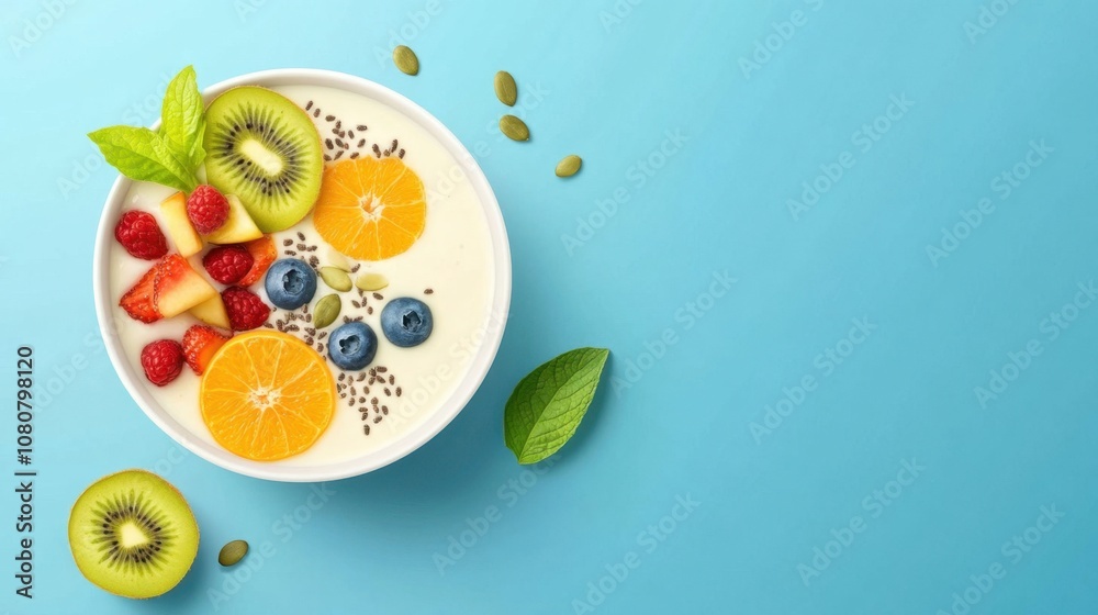 Fresh Smoothie Bowl with Colorful Fruits and Seeds Fresh Smoothie Bowl with Colorful Fruits and Seeds