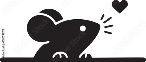 Mouse silhouette with a tiny heart shaped nose peeking over a ledge