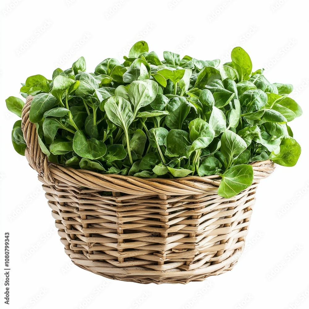 Green leafy vegetables in a wicker basket. Green leafy vegetables in a wicker basket.