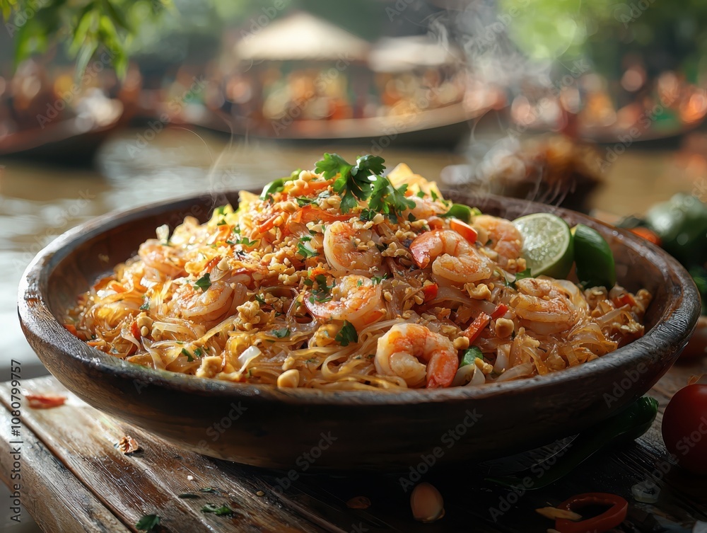 Experience authentic thai pad thai served fresh from the floating market Experience authentic thai pad thai served fresh from the floating market