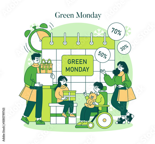 Green Monday. Flat Vector Illustration