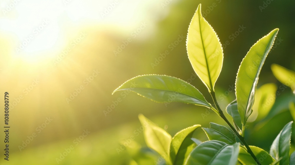 Sunlit Tea Leaves on Gentle Slope Sunlit Tea Leaves on Gentle Slope