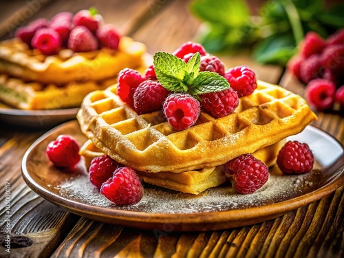 Delicious Raspberries & Waffles - Food Photography