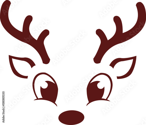 Reindeer Christmas clip art design on plain white transparent isolated background for card, shirt, hoodie, sweatshirt, apparel, card, tag, mug, icon, poster or badge