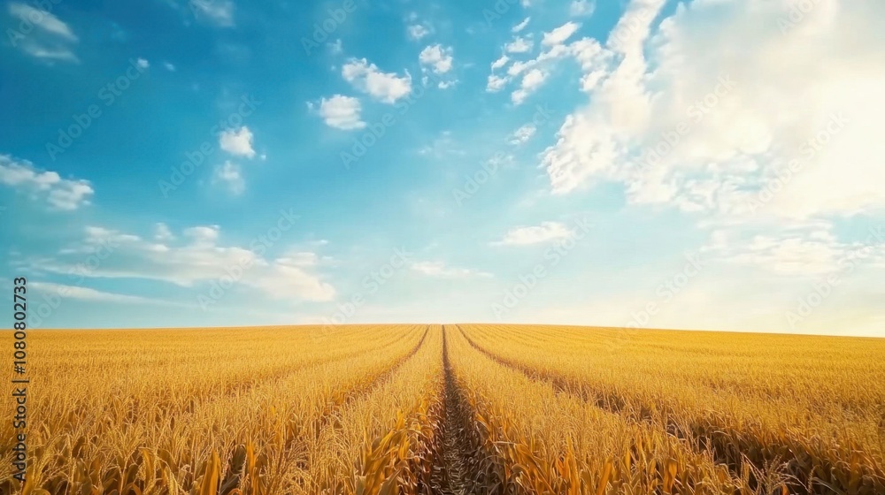 Obraz premium Expansive Cornfield Under Vast Blue Sky