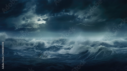 A sweeping seascape of epic stormy waves highlighting the raw and overpowering beauty of ocean's wrath.