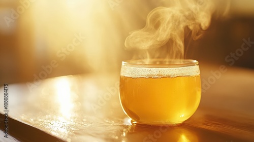 Warm Cup of Tea with Steam in Soft Morning Light