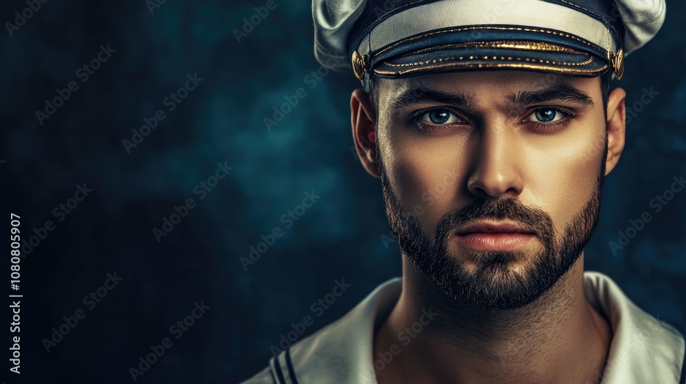 Portrait of an attractive sailor on a dark background Maritime theme Portrait of an attractive sailor on a dark background Maritime theme