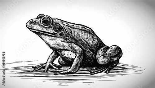 Frog hand drawing, black sketch animal on a transparent background. Vector illustration photo