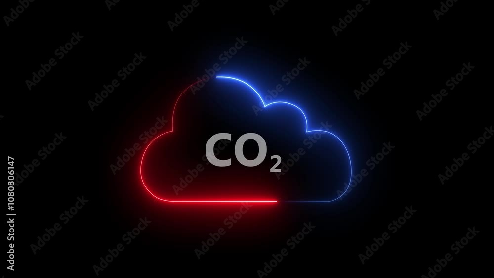 Carbon dioxide with cloud icon neon line. Glowing Neon CO2 Icon Isolated on Black Background.