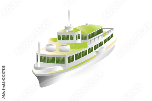 Realistic illustration of a passenger motor ship in 3D style.