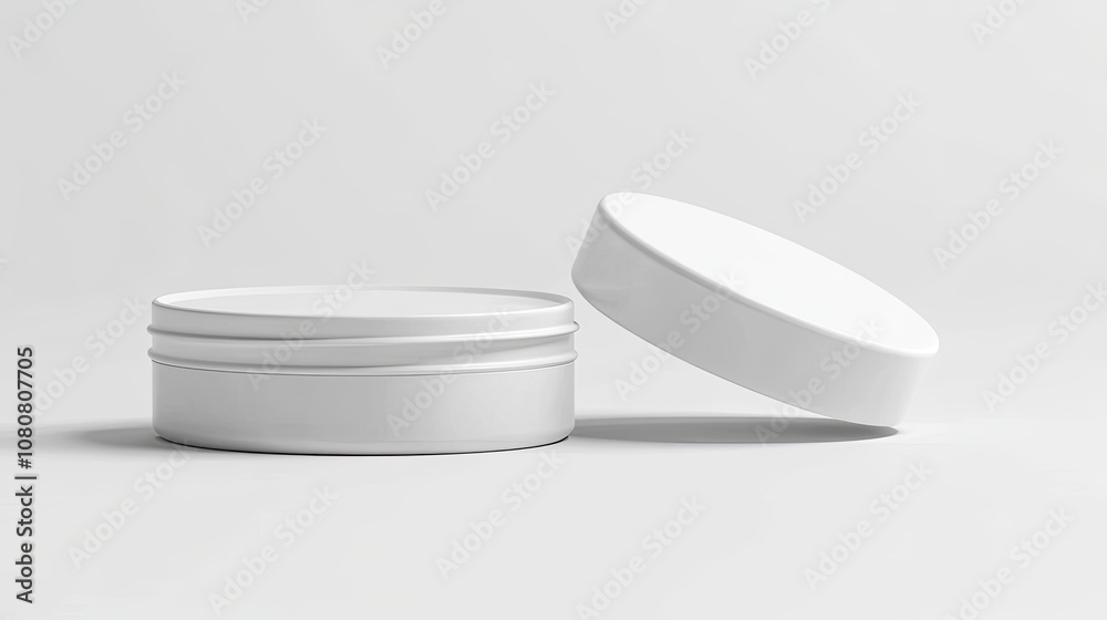 Small cream container open on a white background, showcasing a minimalistic design with focus on product Small cream container open on a white background, showcasing a minimalistic design with focus on product