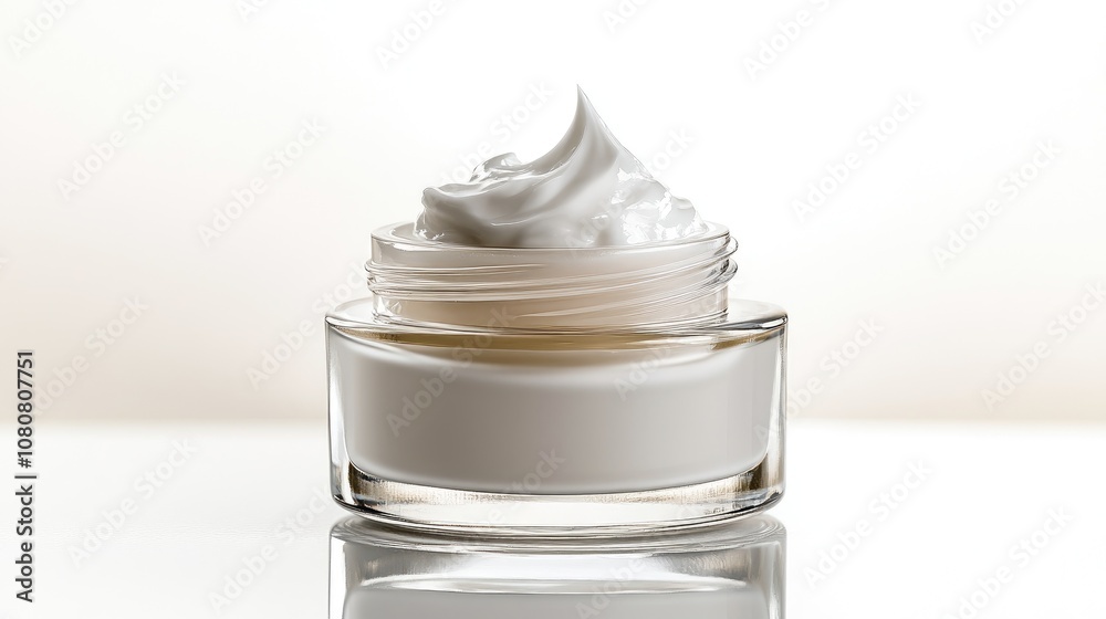 Soft, velvety face cream on a pure white background, designed to highlight product quality and purity Soft, velvety face cream on a pure white background, designed to highlight product quality and purity