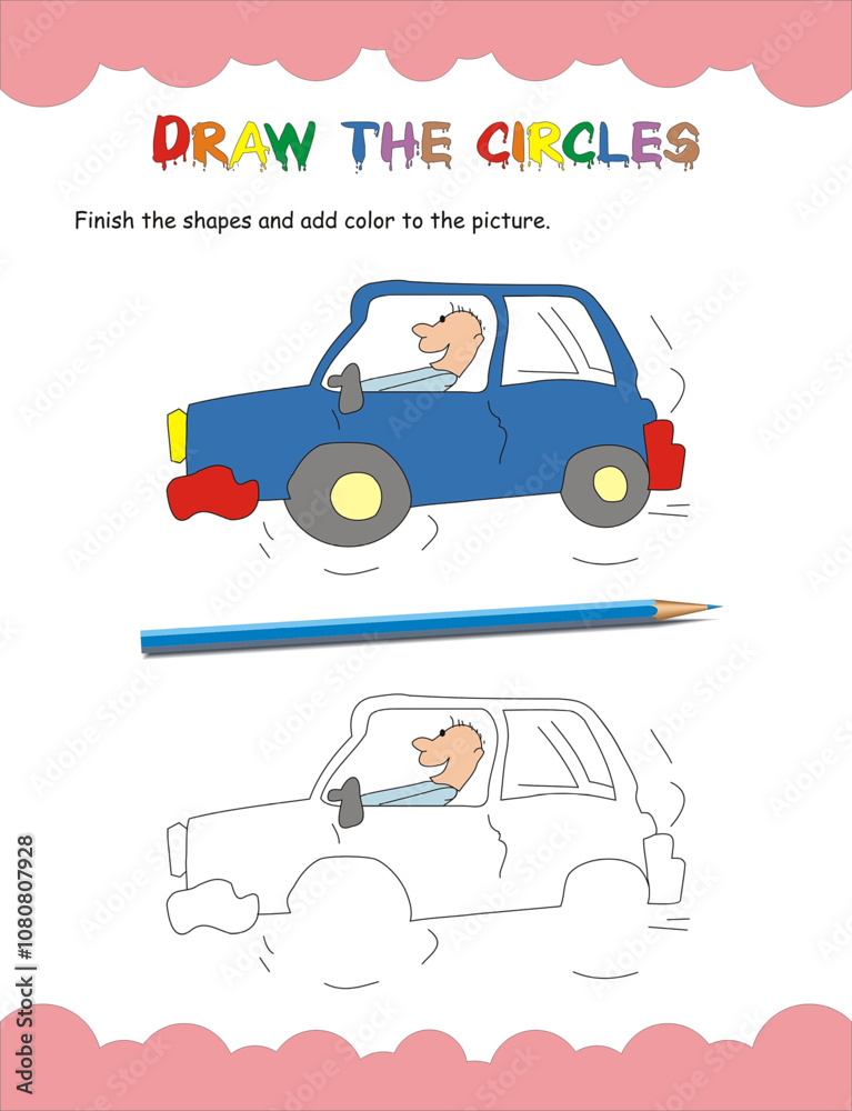 Naklejka premium Complete the picture, Finish the picture worksheet, Copy and color the picture, Draw the picture, How to draw