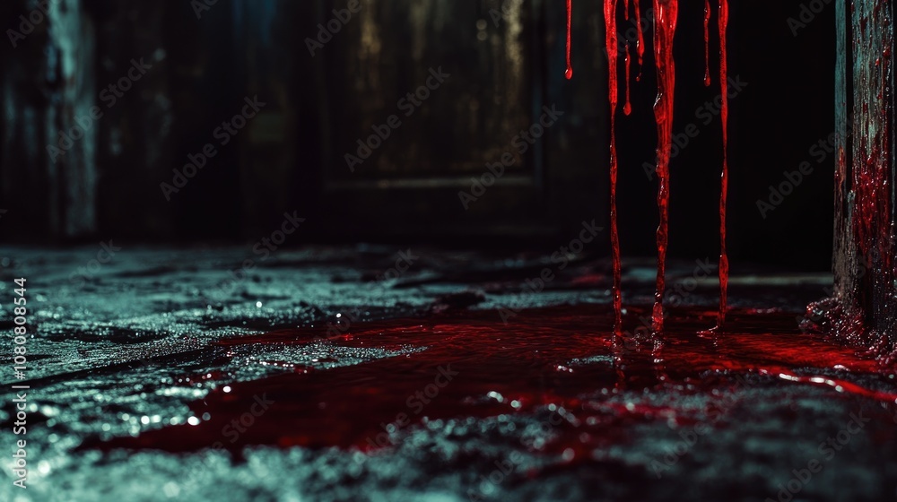 Horrific Scene Blood Trickling Down as a Disturbing Representation of Brutality and Fear Horrific Scene Blood Trickling Down as a Disturbing Representation of Brutality and Fear