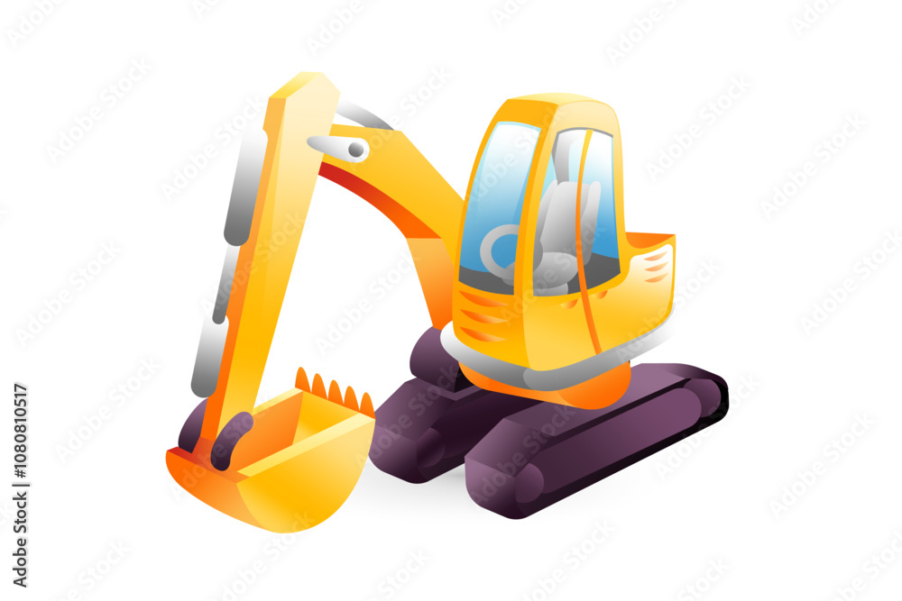 Realistic construction excavator illustration in 3D style. Realistic construction excavator illustration in 3D style.