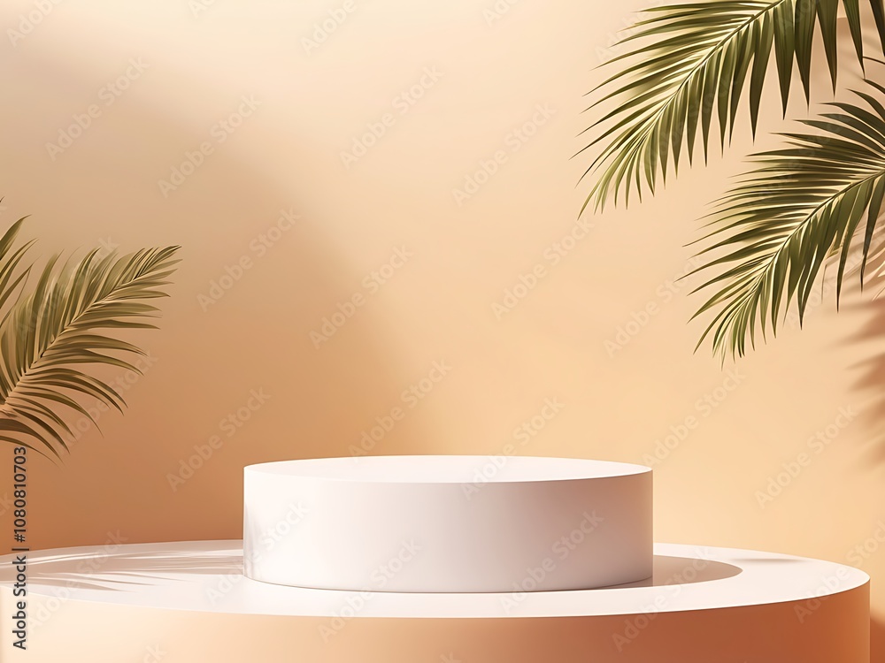 podium white show product minimal add object natural plant background mockup cosmetic. Free Vector