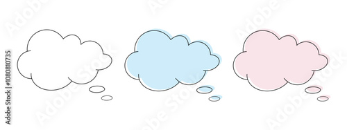 A set of empty clouds, speech bubbles hand-drawn with a black outline with a colored background, doodle, comic, vector. Decorative graphic, children's element for design with text, dialogue, messages