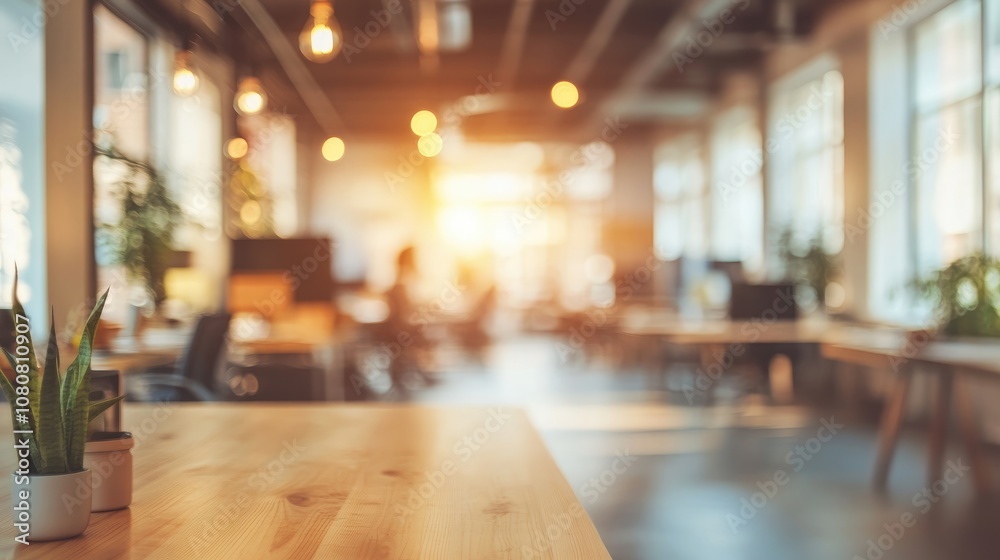 Blurred focus on a contemporary open space office interior suitable for use as a background Wide panorama with a digital touch Blurred focus on a contemporary open space office interior suitable for use as a background Wide panorama with a digital touch