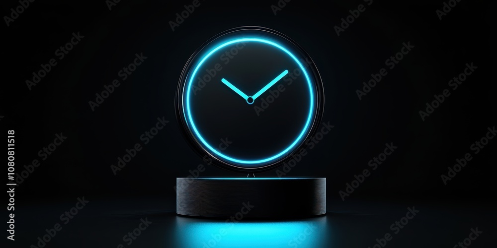 Modern Neon Clock Displaying a Futuristic Time in a Dark Ambient Setting with Sleek Design Elements and a Minimalist Aesthetic Modern Neon Clock Displaying a Futuristic Time in a Dark Ambient Setting with Sleek Design Elements and a Minimalist Aesthetic