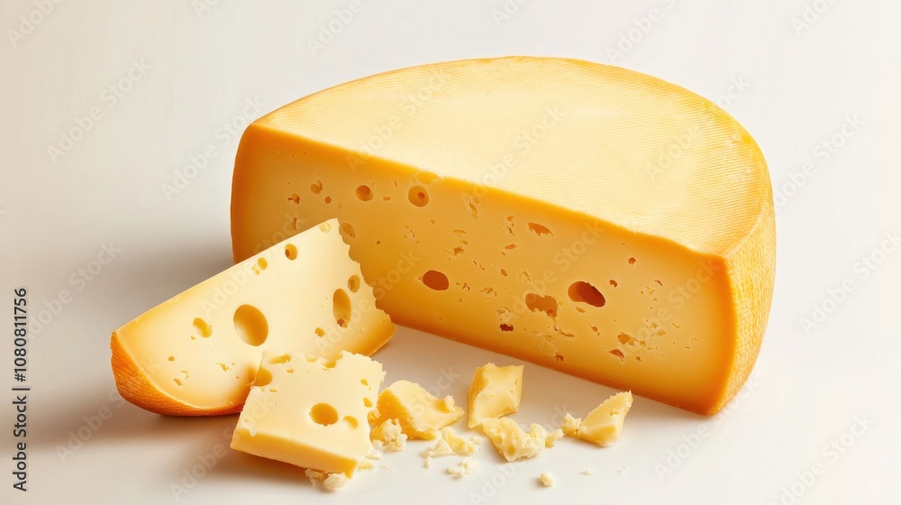 Slice of Provolone Cheese on White Background Slice of Provolone Cheese on White Background
