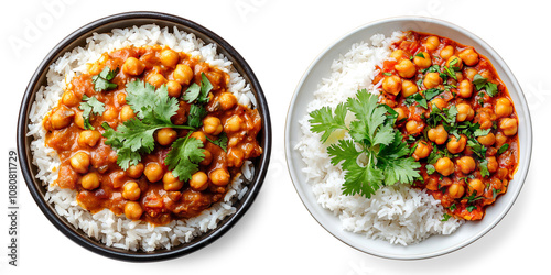 Chickpea Curry with Rice and Cilantro Garnish on a Transparent Background