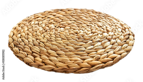 Round woven straw mat on a transparent background. isolated background. photo