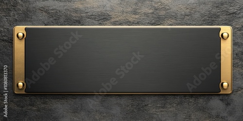Elegant Dark Plaque with Gold Accents on Textured Stone Background Suitable for Engraving or Customization in Various Design Projects and Displays