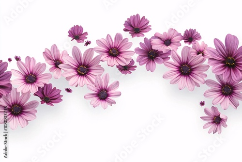 Pink and Purple Flowers on White Background - Delicate Floral Arrangement