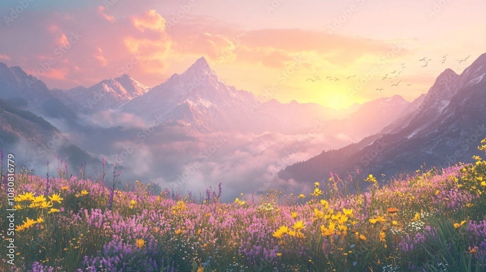 Obraz premium Sunrise Over Mountain Meadow