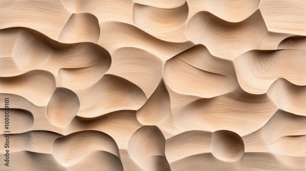 Abstract textured surface with smooth wavy patterns resembling natural wood grain in soft beige tones, creating a flowing organic design with gentle contours and a tactile appearance. Abstract textured surface with smooth wavy patterns resembling natural wood grain in soft beige tones, creating a flowing organic design with gentle contours and a tactile appearance.