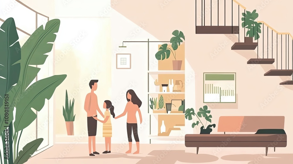 A Family Standing Together in a Modern Living Room